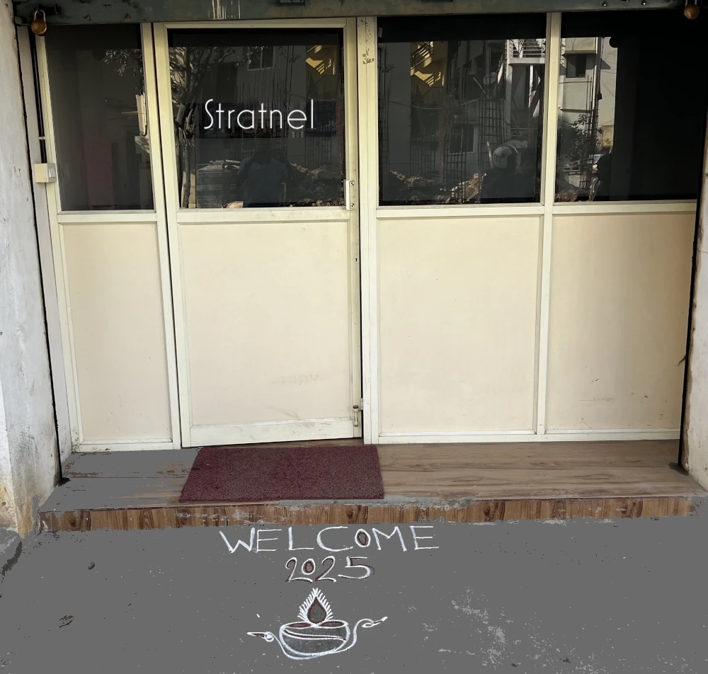 New Year Rangoli at the entrance of Stratnel's office, Bangalore — Stratnel